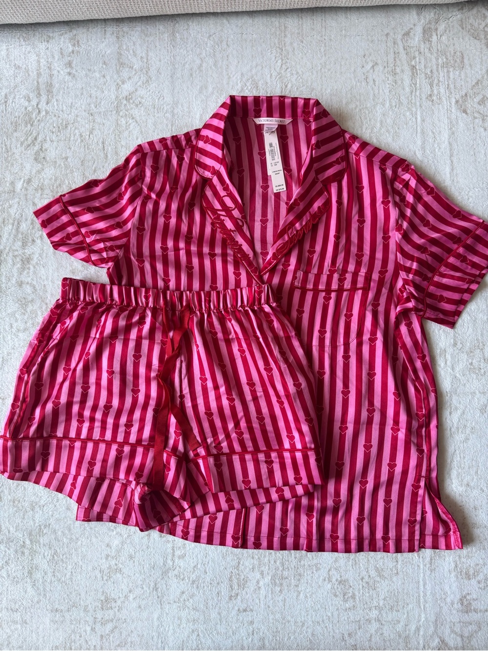Victoria’s Secret Pink Striped Satin Short PJ Set - XS